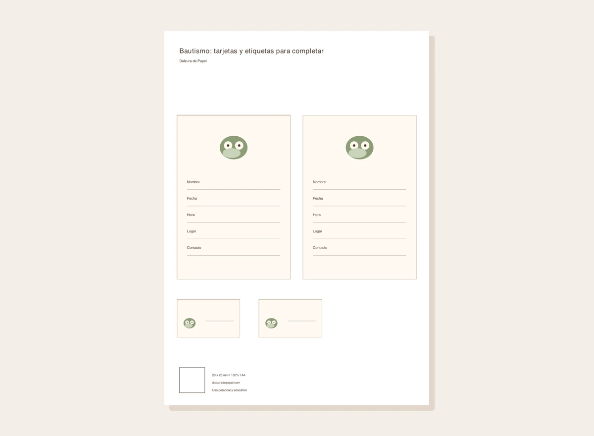 Bautismo: tarjetas y etiquetas para completar