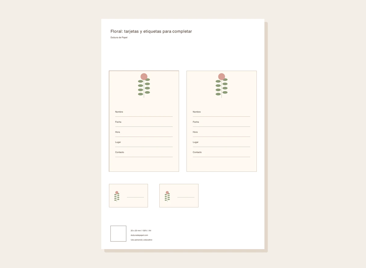 Floral: tarjetas y etiquetas para completar