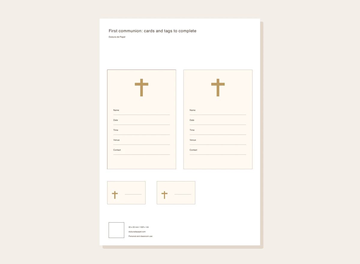 First communion: cards and tags to complete