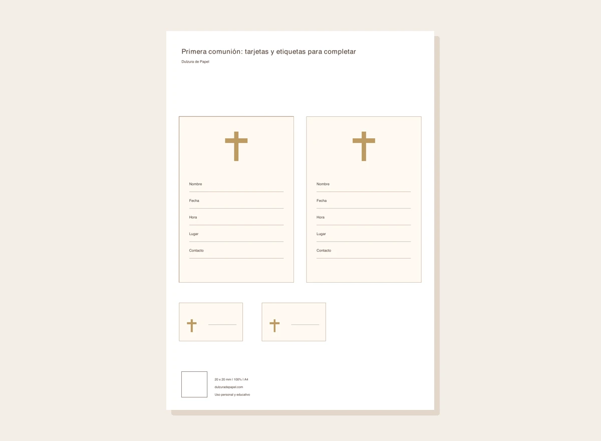 Primera comunión: tarjetas y etiquetas para completar