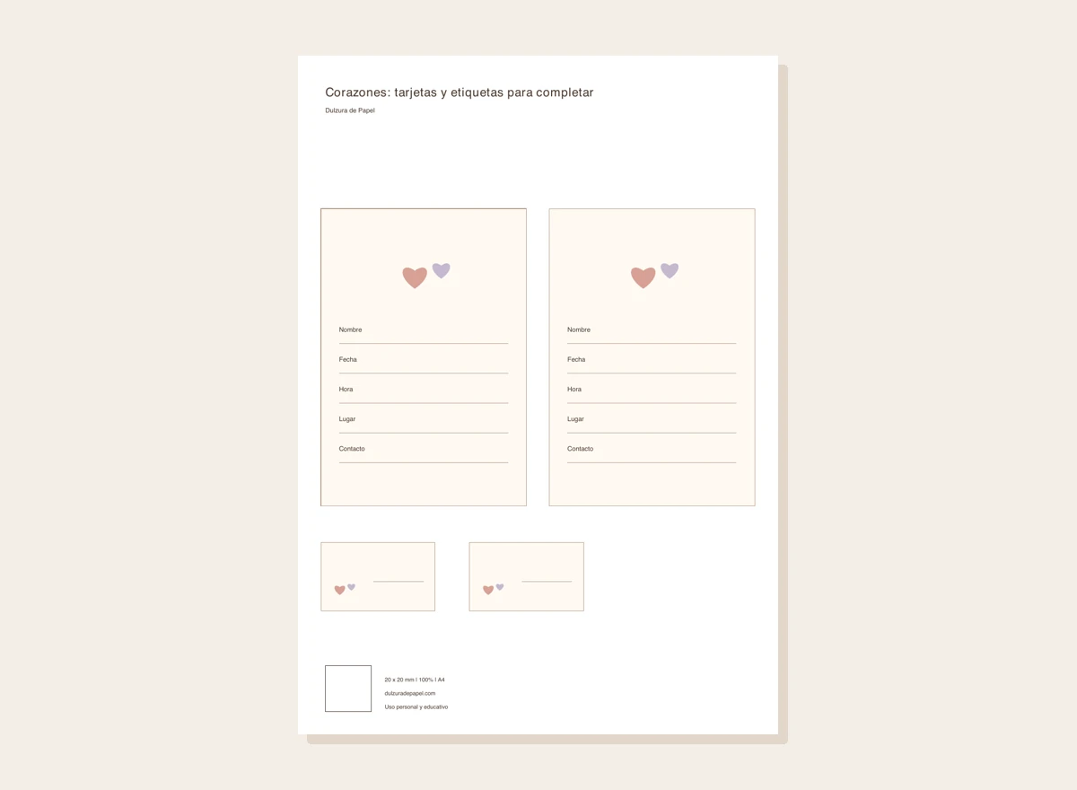 Corazones: tarjetas y etiquetas para completar